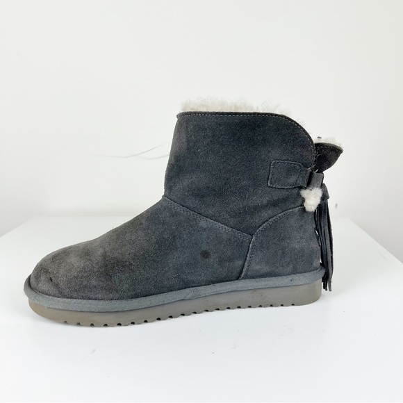 Koolaburra Jaelyn Mini Gray Suede Shearling Bootie 10 - Picture 8 of 8